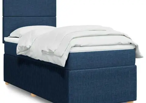 Pat box spring cu saltea, albastru, 90x190 cm, textil - 1/5