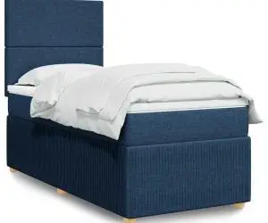 Pat box spring cu saltea, albastru, 90x190 cm, textil