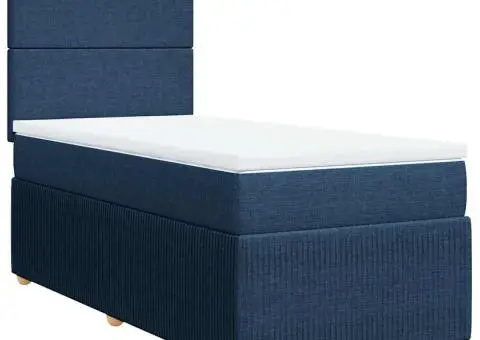 Pat box spring cu saltea, albastru, 90x190 cm, textil - 2/5