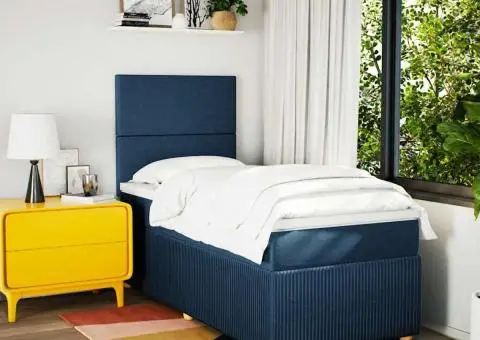 Pat box spring cu saltea, albastru, 90x190 cm, textil - 3/5