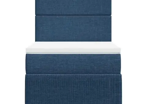 Pat box spring cu saltea, albastru, 90x190 cm, textil - 4/5