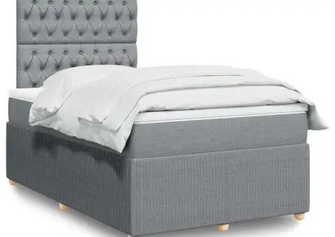 Pat box spring cu saltea, gri deschis, 120x190 cm, textil - 1/5