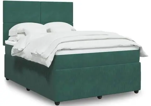 Pat box spring cu saltea, verde închis, 140x200 cm, catifea - 1/5