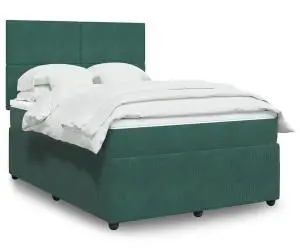 vidaXL Pat box spring cu saltea, verde închis, 140x200 cm, catifea