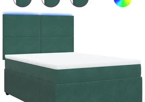 Pat box spring cu saltea, verde închis, 140x200 cm, catifea - 2/5