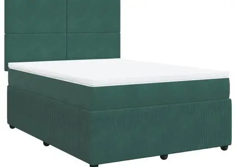 Pat box spring cu saltea, verde închis, 140x200 cm, catifea - 3/5