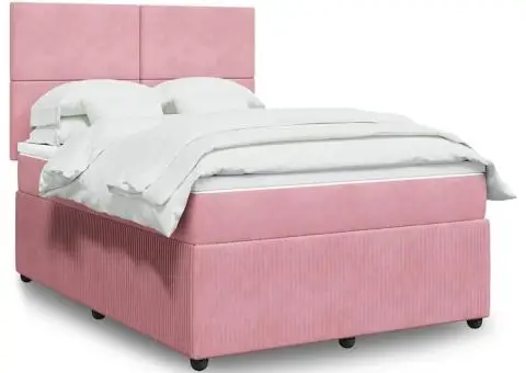 Pat box spring cu saltea, roz, 140x200 cm, catifea - 1/5