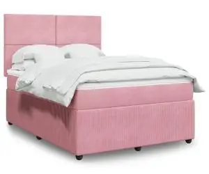 vidaXL Pat box spring cu saltea, roz, 140x200 cm, catifea