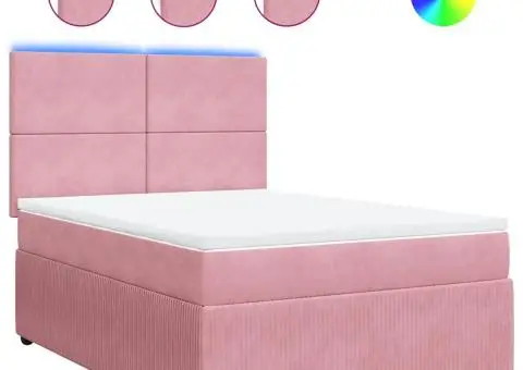 Pat box spring cu saltea, roz, 140x200 cm, catifea - 2/5