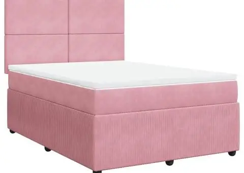 Pat box spring cu saltea, roz, 140x200 cm, catifea - 3/5