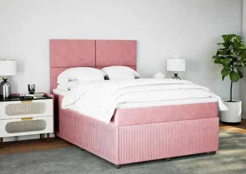 Pat box spring cu saltea, roz, 140x200 cm, catifea - 5/5