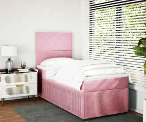 vidaXL Pat box spring cu saltea, roz, 80x200 cm, catifea