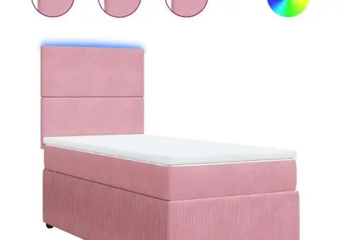 Pat box spring cu saltea, roz, 80x200 cm, catifea - 2/5