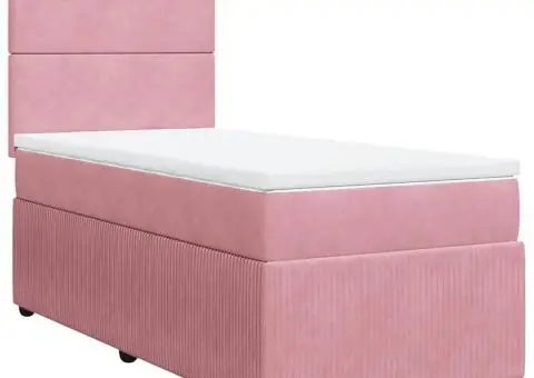 Pat box spring cu saltea, roz, 80x200 cm, catifea - 3/5