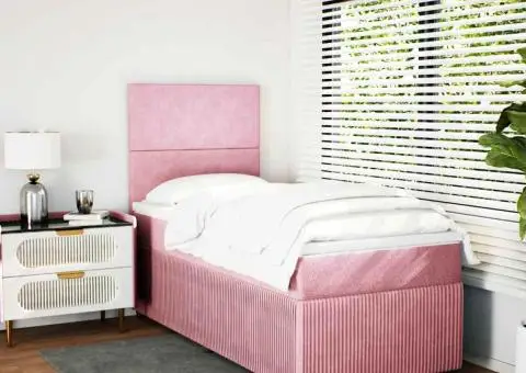 Pat box spring cu saltea, roz, 80x200 cm, catifea - 5/5