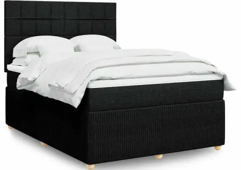 Pat box spring cu saltea, negru, 160x200 cm, textil - 1/5