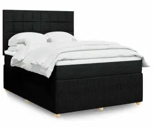 vidaXL Pat box spring cu saltea, negru, 160x200 cm, textil