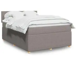 vidaXL Pat box spring cu saltea, gri taupe, 160x200 cm material textil