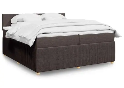 Pat box spring cu saltea, maro închis, 200x200 cm, textil - 1/5