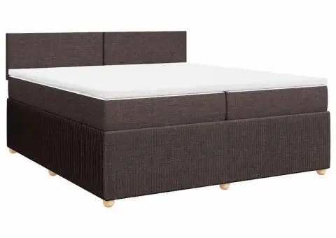 Pat box spring cu saltea, maro închis, 200x200 cm, textil - 2/5