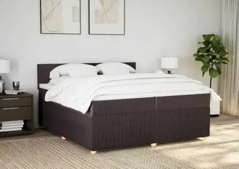 Pat box spring cu saltea, maro închis, 200x200 cm, textil - 3/5