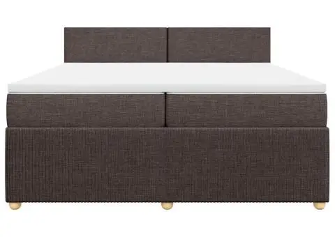 Pat box spring cu saltea, maro închis, 200x200 cm, textil - 4/5