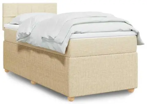Pat box spring cu saltea, crem, 100x200 cm, textil - 1/5
