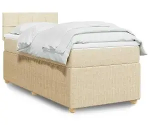 vidaXL Pat box spring cu saltea, crem, 100x200 cm, textil