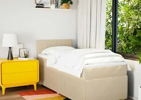 Pat box spring cu saltea, crem, 100x200 cm, textil - 3/5