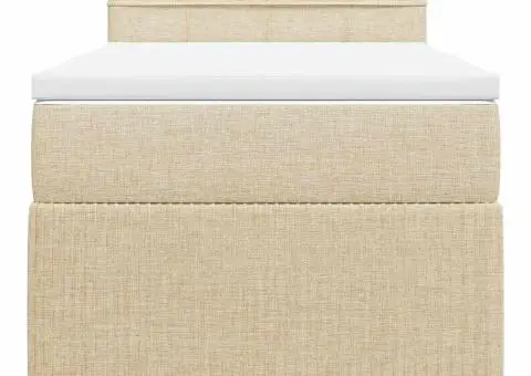 Pat box spring cu saltea, crem, 100x200 cm, textil - 4/5