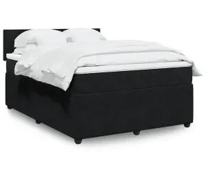 vidaXL Pat box spring cu saltea, negru, 140x190 cm, catifea