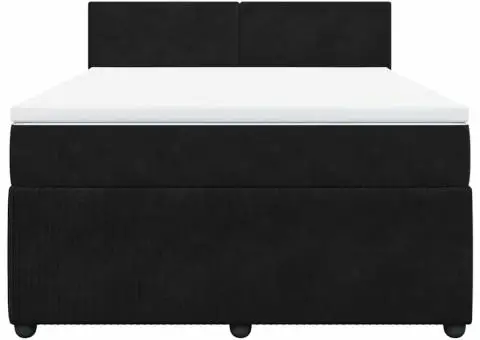 Pat box spring cu saltea, negru, 140x190 cm, catifea - 4/5