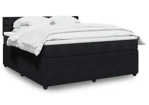 Pat box spring cu saltea, negru, 180x200 cm, catifea - 1/5