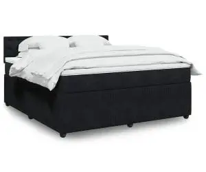 vidaXL Pat box spring cu saltea, negru, 180x200 cm, catifea
