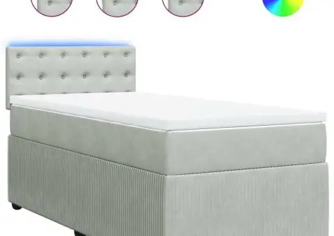 Pat box spring cu saltea, gri deschis, 100x200 cm, catifea - 2/5