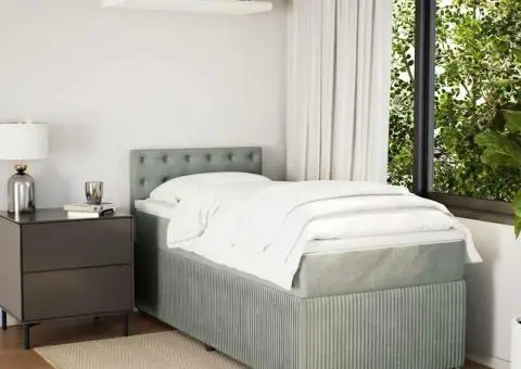 Pat box spring cu saltea, gri deschis, 100x200 cm, catifea - 4/5