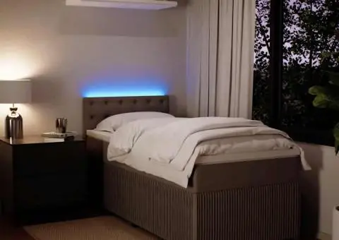 Pat box spring cu saltea, gri deschis, 100x200 cm, catifea - 5/5