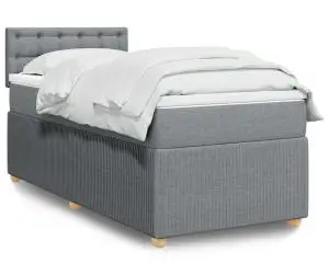vidaXL Pat box spring cu saltea, gri deschis, 90x200 cm, textil