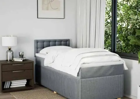 Pat box spring cu saltea, gri deschis, 90x200 cm, textil - 3/5