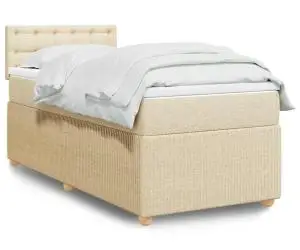 vidaXL Pat box spring cu saltea, crem, 90x200 cm, textil