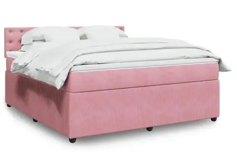 Pat box spring cu saltea, roz, 180x200 cm, catifea - 1/5