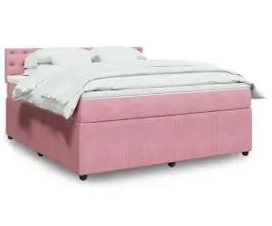 vidaXL Pat box spring cu saltea, roz, 180x200 cm, catifea