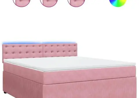 Pat box spring cu saltea, roz, 180x200 cm, catifea - 2/5