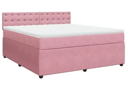 Pat box spring cu saltea, roz, 180x200 cm, catifea - 3/5