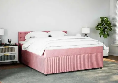 Pat box spring cu saltea, roz, 180x200 cm, catifea - 4/5