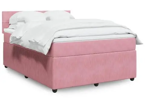 Pat box spring cu saltea, roz, 140x190 cm, catifea - 1/5