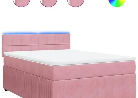 Pat box spring cu saltea, roz, 140x190 cm, catifea - 2/5