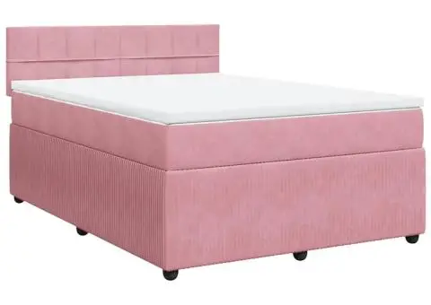 Pat box spring cu saltea, roz, 140x190 cm, catifea - 3/5