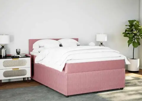 Pat box spring cu saltea, roz, 140x190 cm, catifea - 5/5