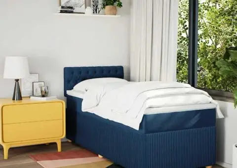 Pat box spring cu saltea, albastru, 80x200 cm, textil - 3/5